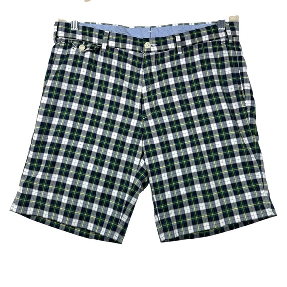 Polo Ralph Lauren Plaid Shorts Men's 33 Blue Green Cotton Preppy Golf‎ 8" Inseam - Picture 1 of 8